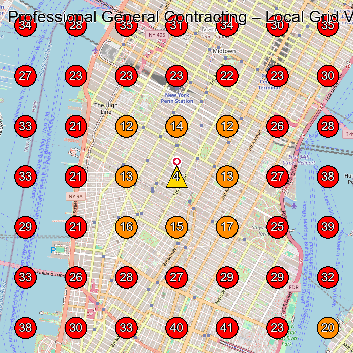 Professional General Contracting GeoGrid visibility map for Window Installation Service in New York